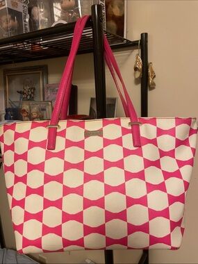 kate spade Hot Pink and White Geometric Tote